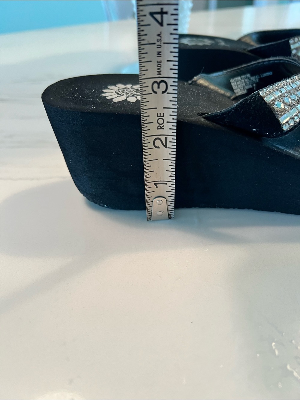 Yellow Box Black Jeweled Wedge Flip Sandals - Picture 6 of 6